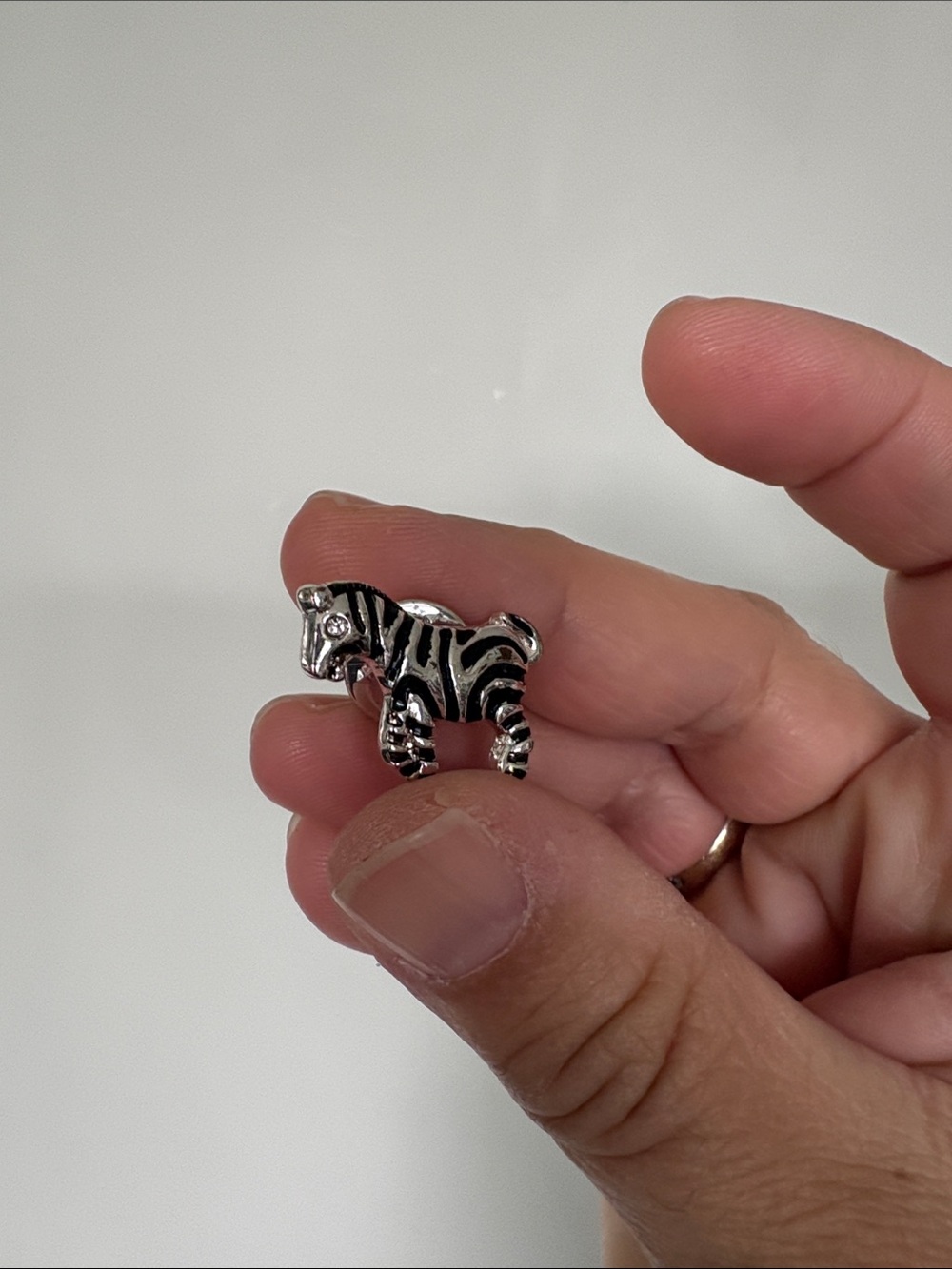 Silver Zebra Charm Pin with Black Enamel Stripes 1980s
